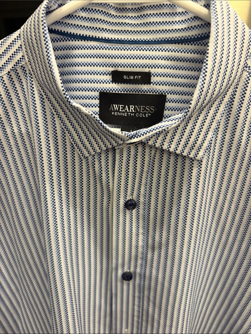 Kenneth Cole Slim Fit White and Blue Micro-Stripe Dress Shirt